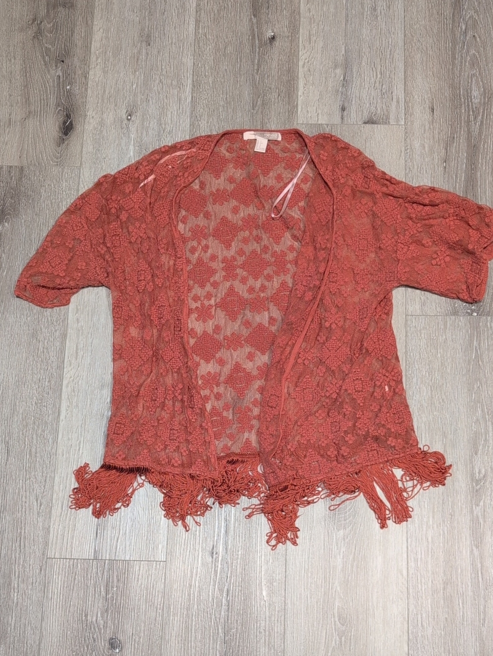 Forever 21 Rust Crochet Fringe Open-Front Tunic